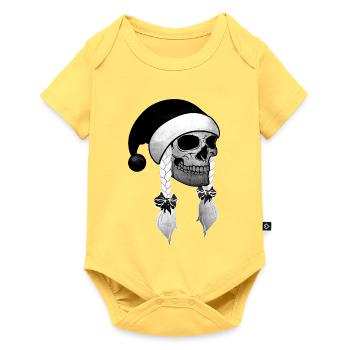 Crâne Femme Noël Bonnets tresses - Body à manches courtes Premium Bébé - jaune pastel - Devant