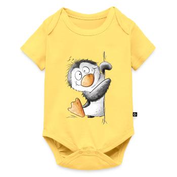 Drolliger Pinguin Wildtier Tiermotiv Cartoon - Baby Premium Kurzarmbody - Pastellgelb - Vorne