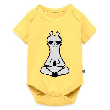 Lama Cool Zen Meditation Sonnenbrille Entspannt - Baby Premium Kurzarmbody - Pastellgelb - Vorne