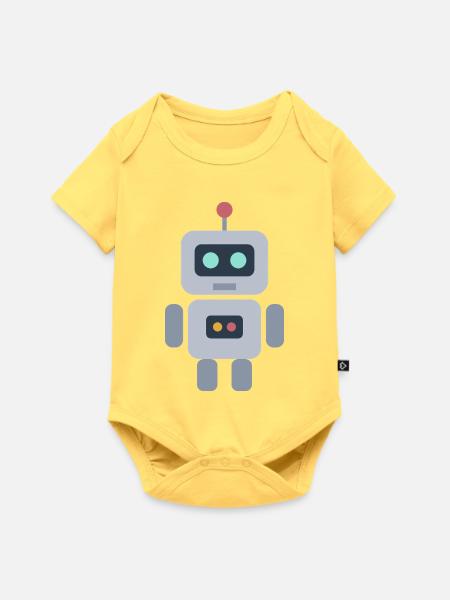 Grün-blauer Pastell-Roboter - Baby Premium Kurzarmbody - Pastellgelb