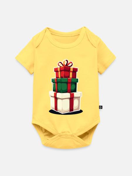Illustration gestapelter Geschenkboxen - Baby Premium Kurzarmbody - Pastellgelb