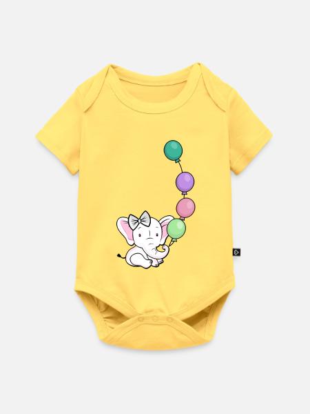 Ballonelefant mit Bogen - Baby Premium Kurzarmbody - Pastellgelb