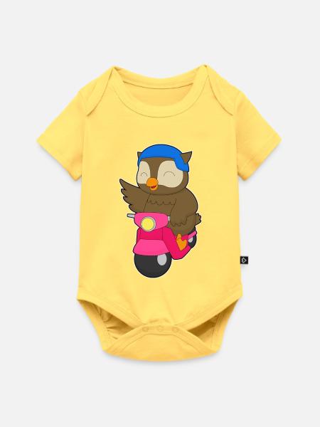 Eule Motorroller - Baby Premium Kurzarmbody - Pastellgelb