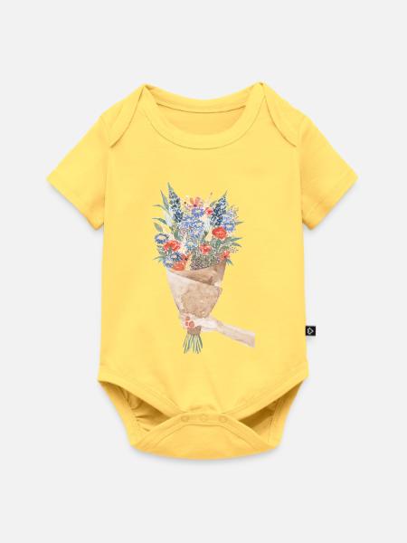 Aquarell Blumenstrauß Bouquet - Baby Premium Kurzarmbody - Pastellgelb