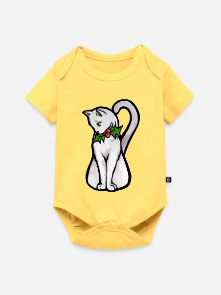 Winter-Stechpalmenkatzen-Aquarell - Baby Premium Kurzarmbody - Pastellgelb