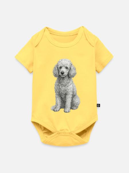 Pudel Hund im Handzeichnungsstil - Baby Premium Kurzarmbody - Pastellgelb