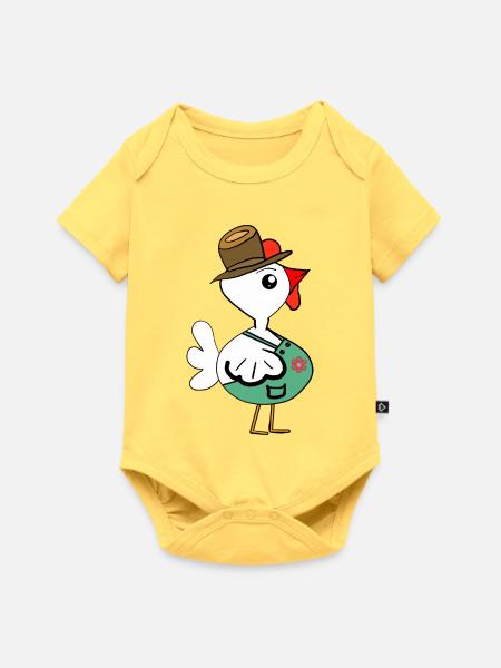 Hühnchen Huhn  Strohhut Hut Kind  - Baby Premium Kurzarmbody - Pastellgelb