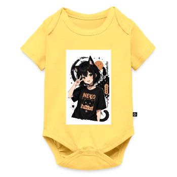 Neko Nachtkatze Shirt - Baby Premium Kurzarmbody - Pastellgelb - Vorne