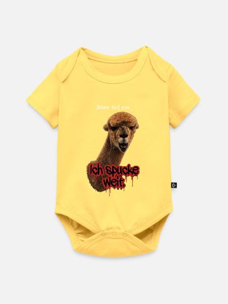 Alpaka "Ich spucke weit" - Baby Premium Kurzarmbody - Pastellgelb