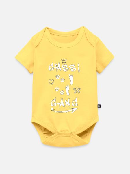 Hund Mensch Gassi Gang - Baby Premium Kurzarmbody - Pastellgelb