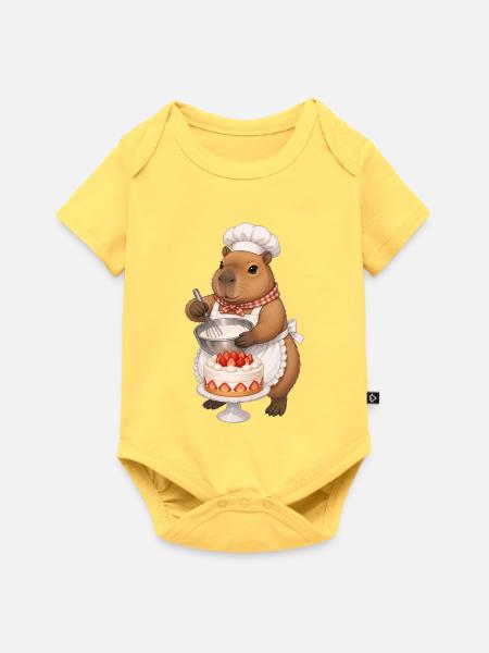 Capybara beim Backen - Baby Premium Kurzarmbody - Pastellgelb