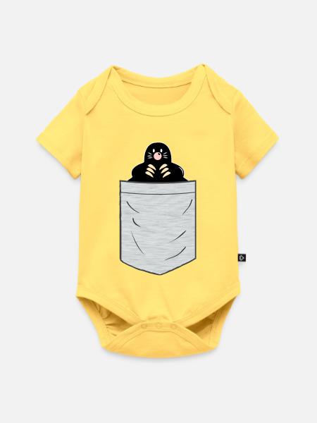 Maulwurf Brusttasche - Baby Premium Kurzarmbody - Pastellgelb