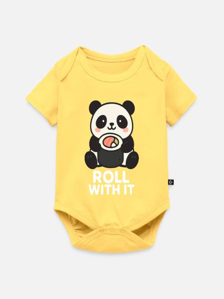 Niedlicher Panda mit Sushi-Motiv - Baby Premium Kurzarmbody - Pastellgelb