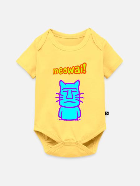 Moai-Katze - Baby Premium Kurzarmbody - Pastellgelb