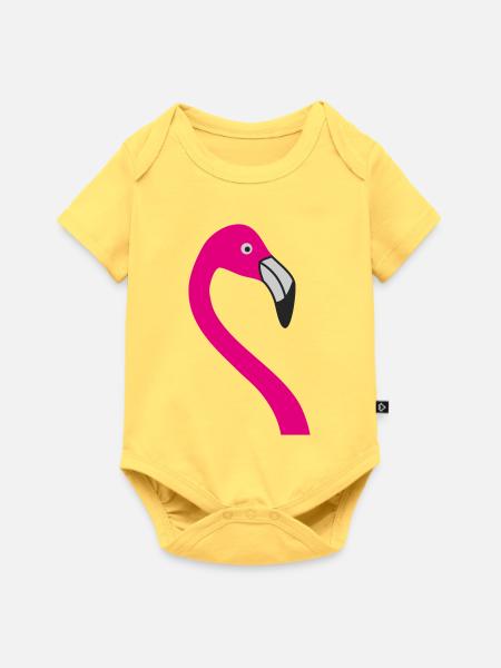 Flamingo Neon Pink Silhouette - Baby Premium Kurzarmbody - Pastellgelb