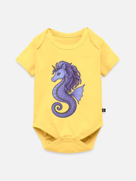 Seepferdchen-Einhorn Lila Violett - Baby Premium Kurzarmbody - Pastellgelb