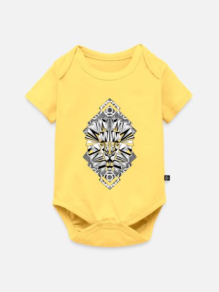 Schwarz-Weißer geometrischer Löwe - Baby Premium Kurzarmbody - Pastellgelb