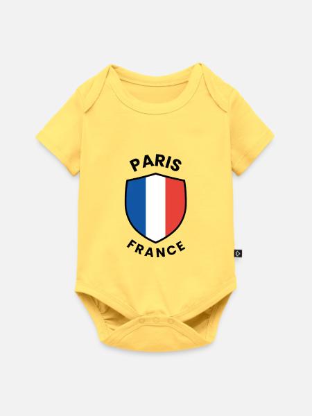 Schilddesign der Pariser Flagge - Baby Premium Kurzarmbody - Pastellgelb