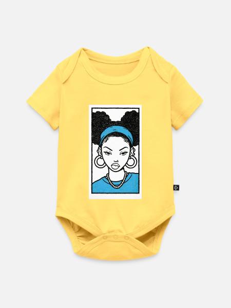 Black female portrait #4 - Baby Premium Kurzarmbody - Pastellgelb