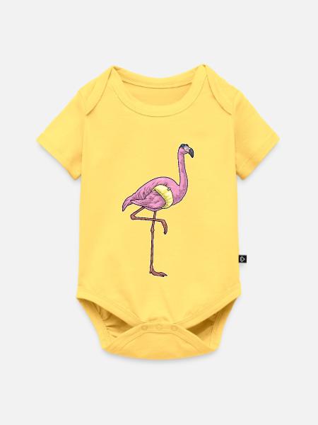 Flamingo Schwimmen Schwimmring Sommer - Baby Premium Kurzarmbody - Pastellgelb