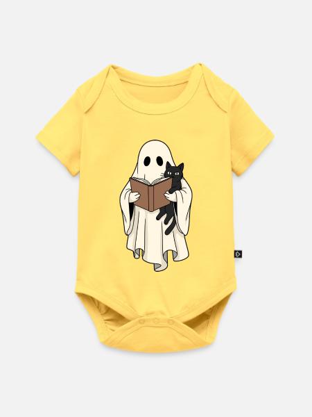 Lesender Geist mit Katze im Buch - Baby Premium Kurzarmbody - Pastellgelb