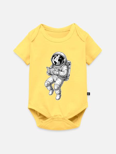 Astronaut Reading Space Earth - Baby Premium Kurzarmbody - Pastellgelb