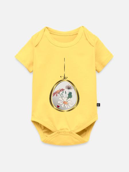 Blumenanhänger im Goldrahmen - Baby Premium Kurzarmbody - Pastellgelb
