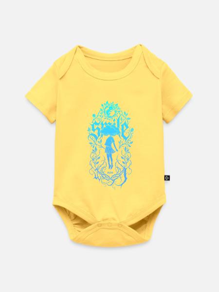 Blumenrahmen-Mädchen Silhouette - Baby Premium Kurzarmbody - Pastellgelb