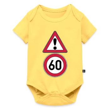 60th birthday, attention 60 ... + - Baby Premium short-sleeve bodysuit - sky yellow - Front
