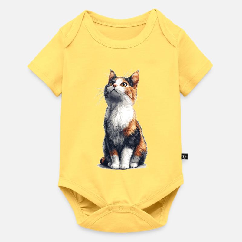 Bunte sitzende Comic Katze - Baby Premium Kurzarmbody - Pastellgelb
