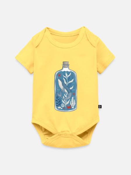 Wal-in-der-Flasche-Ozean - Baby Premium Kurzarmbody - Pastellgelb