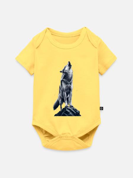 Wolfsruf auf Fels - Baby Premium Kurzarmbody - Pastellgelb