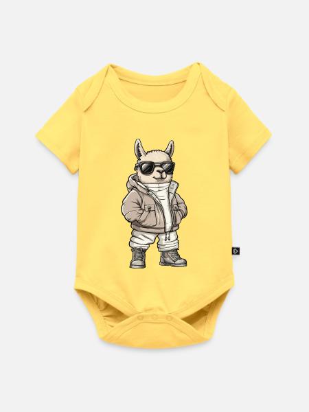 Alpaka Llama Cool Winter - Baby Premium Kurzarmbody - Pastellgelb
