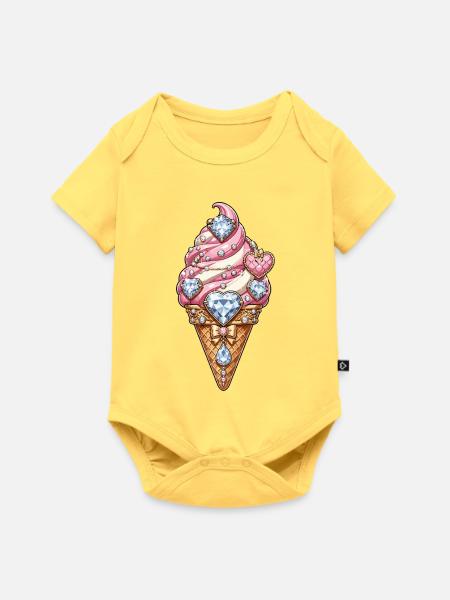 Diamantglitzer Eiscreme - Baby Premium Kurzarmbody - Pastellgelb