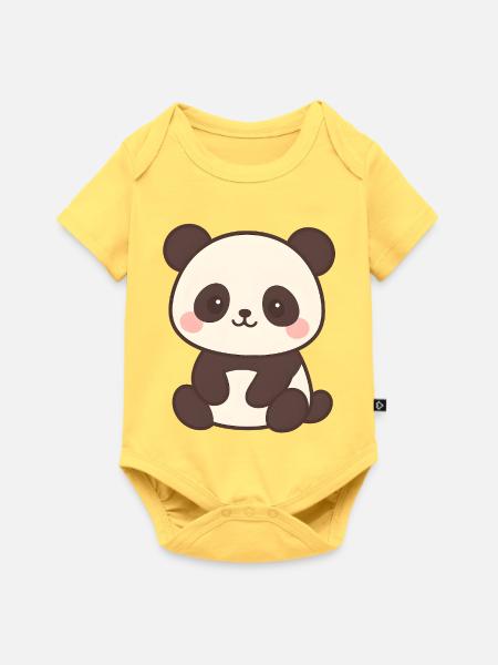 Niedliches Panda Kinderdesign - Baby Premium Kurzarmbody - Pastellgelb