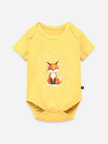 Fuchs mit Schneeflocken - Baby Premium Kurzarmbody - Pastellgelb