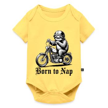 Faultierfahrer auf dem Motorrad - Baby Premium Kurzarmbody - Pastellgelb - Vorne