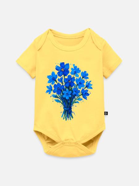 Blaues Aquarellbouquet - Baby Premium Kurzarmbody - Pastellgelb