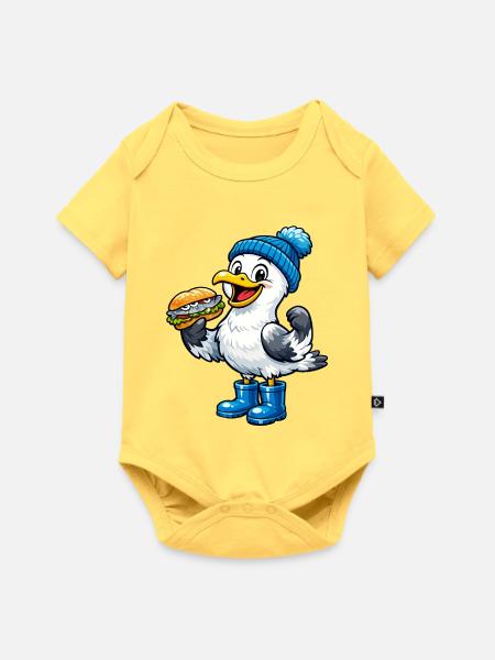Möwe in Stiefeln - Baby Premium Kurzarmbody - Pastellgelb