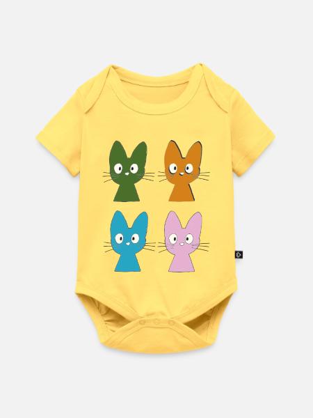 Vier bunte Katzenfreunde - Baby Premium Kurzarmbody - Pastellgelb