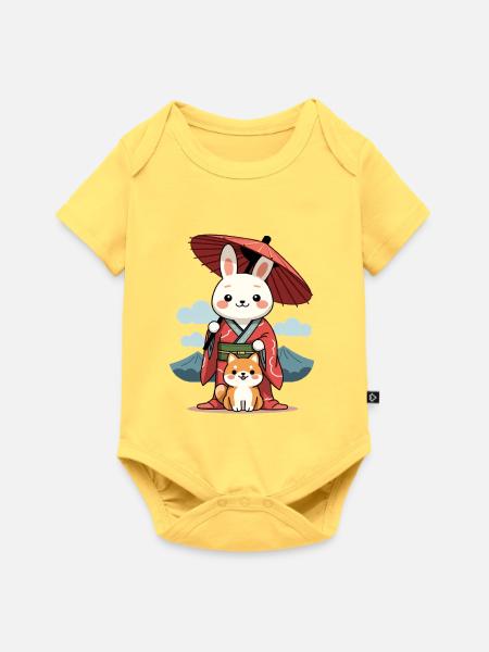 Cute Space Bunny Astronaut Design - Baby Premium Kurzarmbody - Pastellgelb