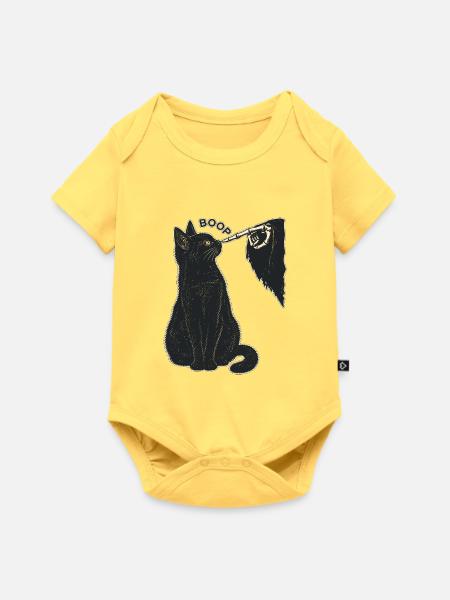 Boop – Schwarze Katze und Knochenhand - Baby Premium Kurzarmbody - Pastellgelb