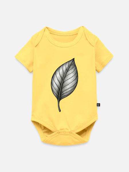 Monochromes Blattdetail - Baby Premium Kurzarmbody - Pastellgelb