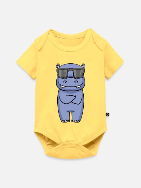 cooles Nilpferd mit Sonnenbrille - Baby Premium Kurzarmbody - Pastellgelb
