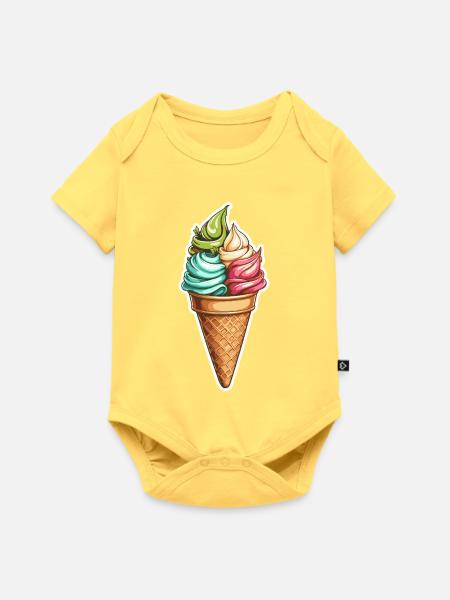 Bunte Swirl-Eiswaffel Muster - Baby Premium Kurzarmbody - Pastellgelb