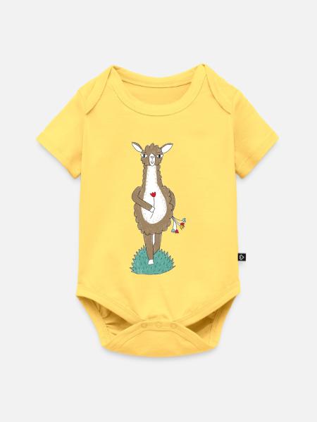 Lama mit Blumen - Baby Premium Kurzarmbody - Pastellgelb