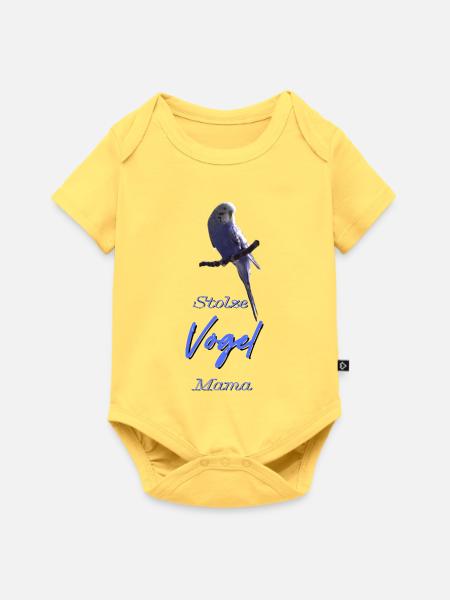 Stolze Vogelmama Blauer Wellensittich Geschenkidee - Baby Premium Kurzarmbody - Pastellgelb