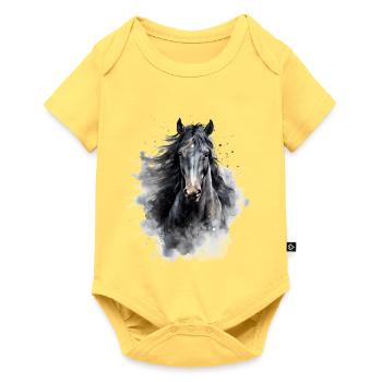 Schwarzes Pferd - Baby Premium Kurzarmbody - Pastellgelb - Vorne