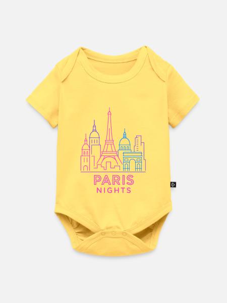 Neon Paris Nächte Skyline Silhouette - Baby Premium Kurzarmbody - Pastellgelb