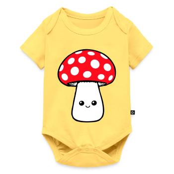 Champignon Heureux Mignon Visage Souriant Kawaii - Body à manches courtes Premium Bébé - jaune pastel - Devant